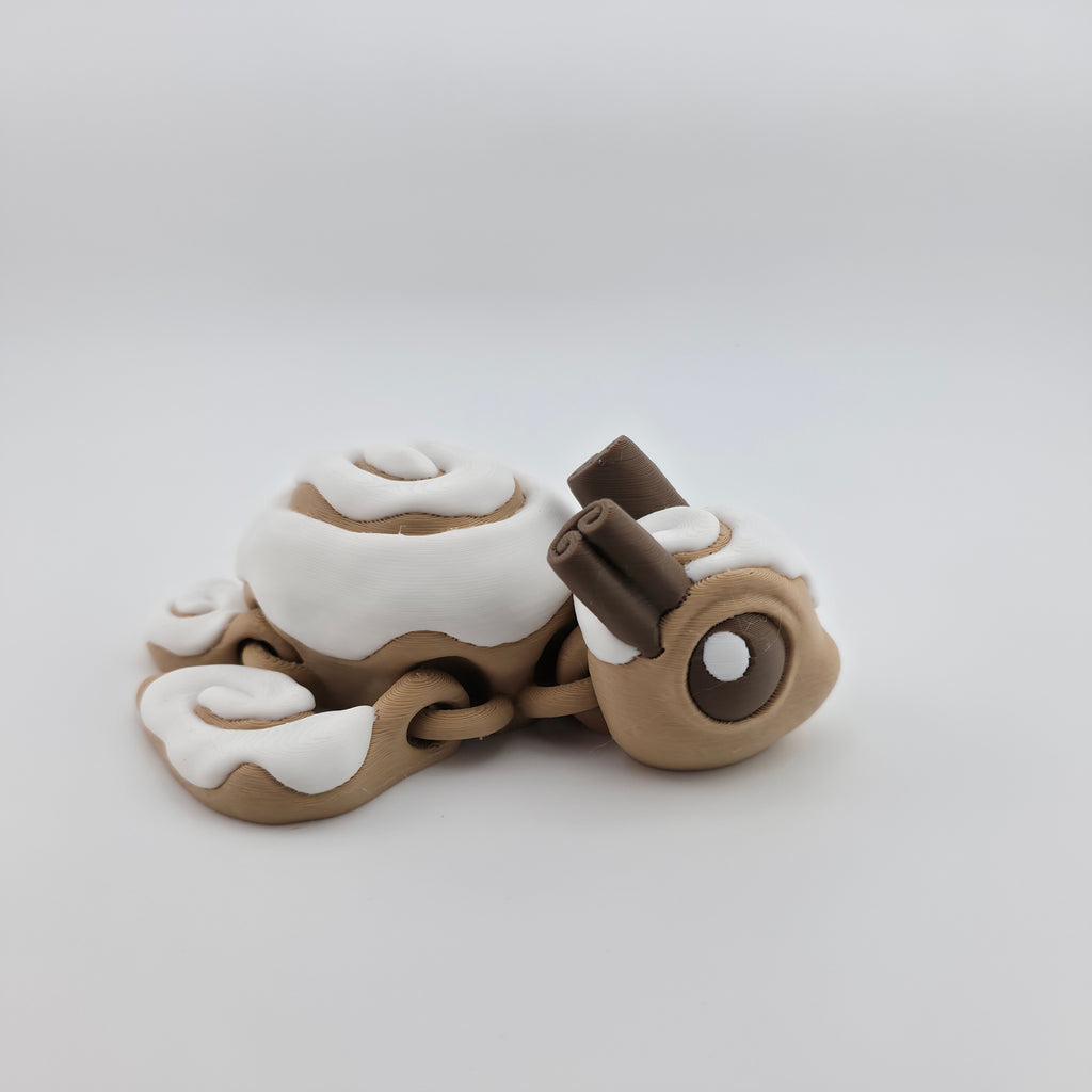 Cinnaswirl Turtle | Articulated Cinnamon Roll Turtle Figure | 3D Printed Collectible | Sweet-Themed Fantasy Creature