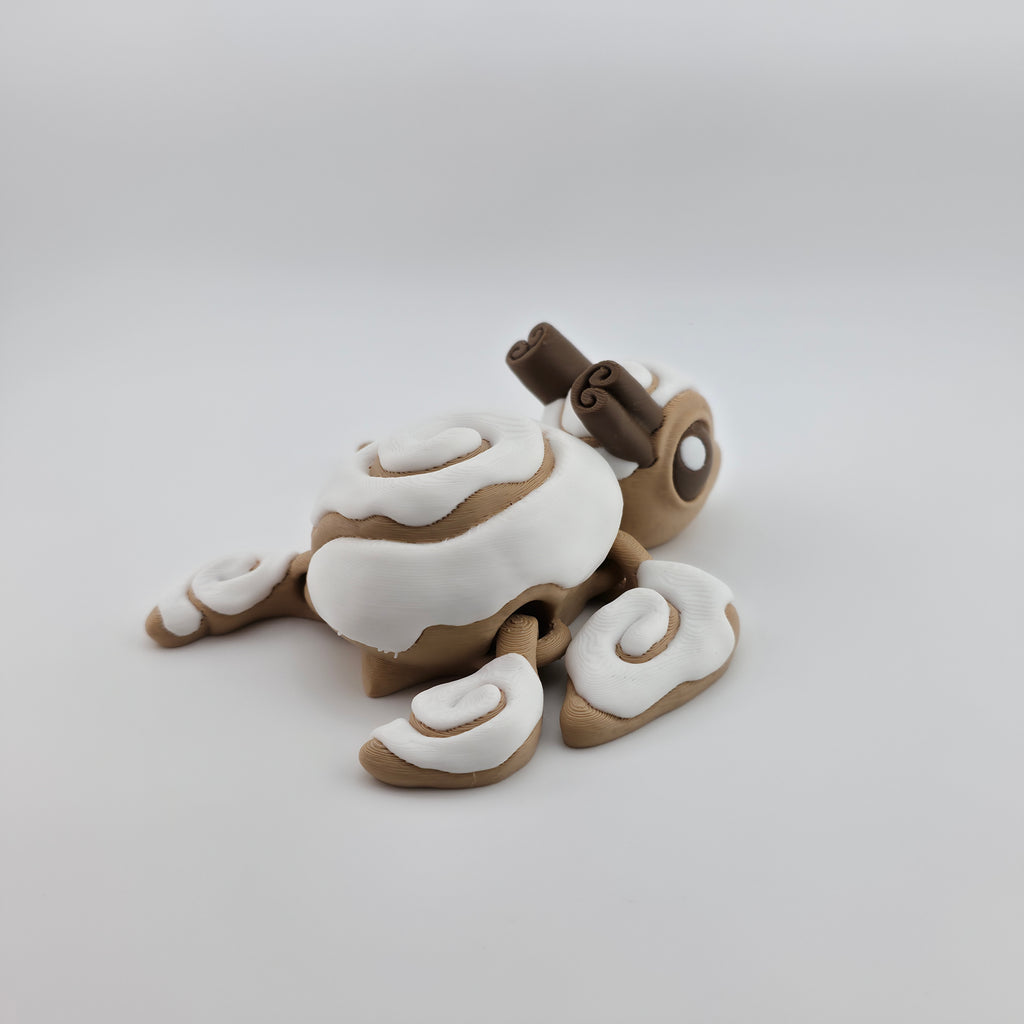 Cinnaswirl Turtle | Articulated Cinnamon Roll Turtle Figure | 3D Printed Collectible | Sweet-Themed Fantasy Creature