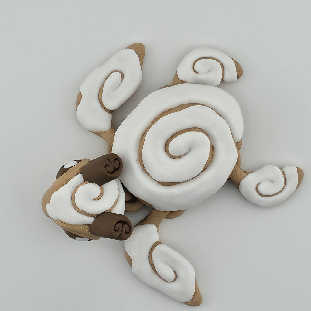 Cinnaswirl Turtle | Articulated Cinnamon Roll Turtle Figure | 3D Printed Collectible | Sweet-Themed Fantasy Creature