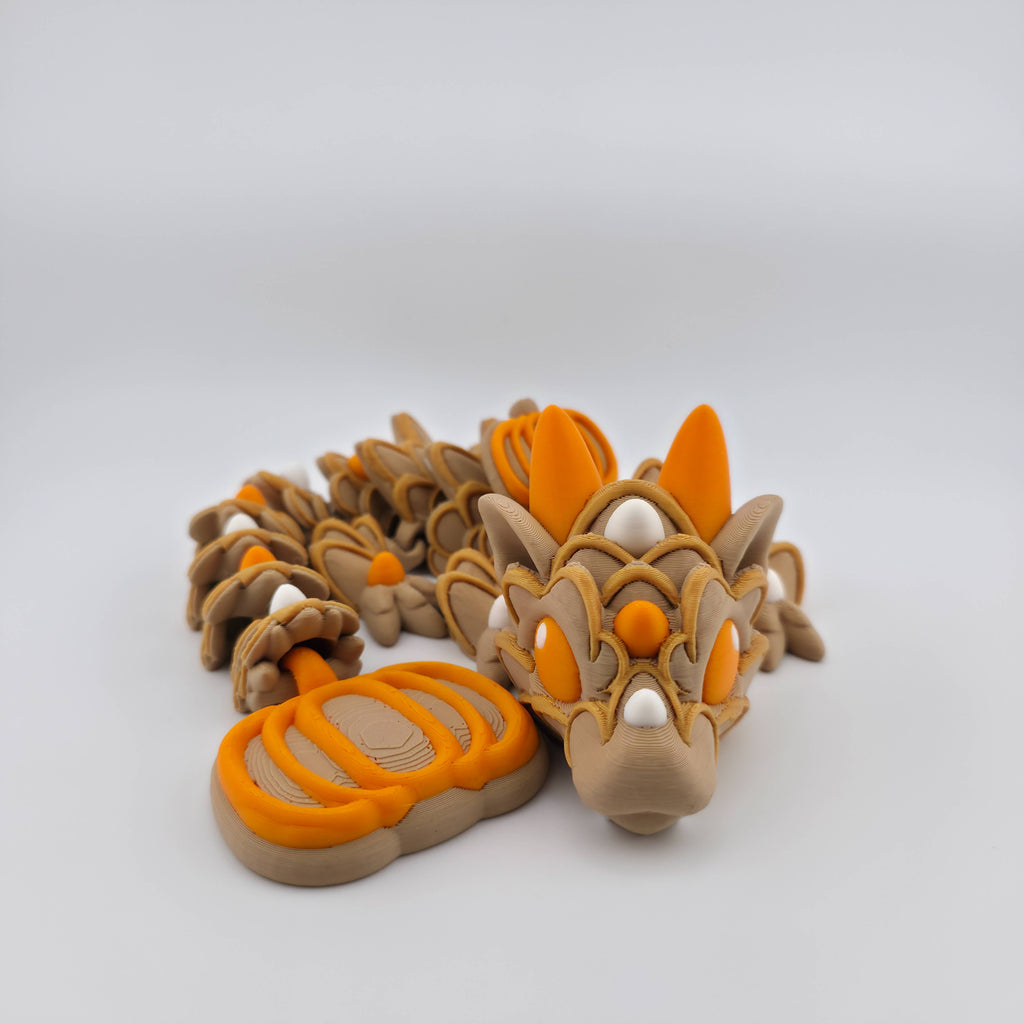 Baby Pumpkin Spice Cookie Dragon | Articulated Fall Dragon Figure | 3D Printed Collectible | Autumn Edition