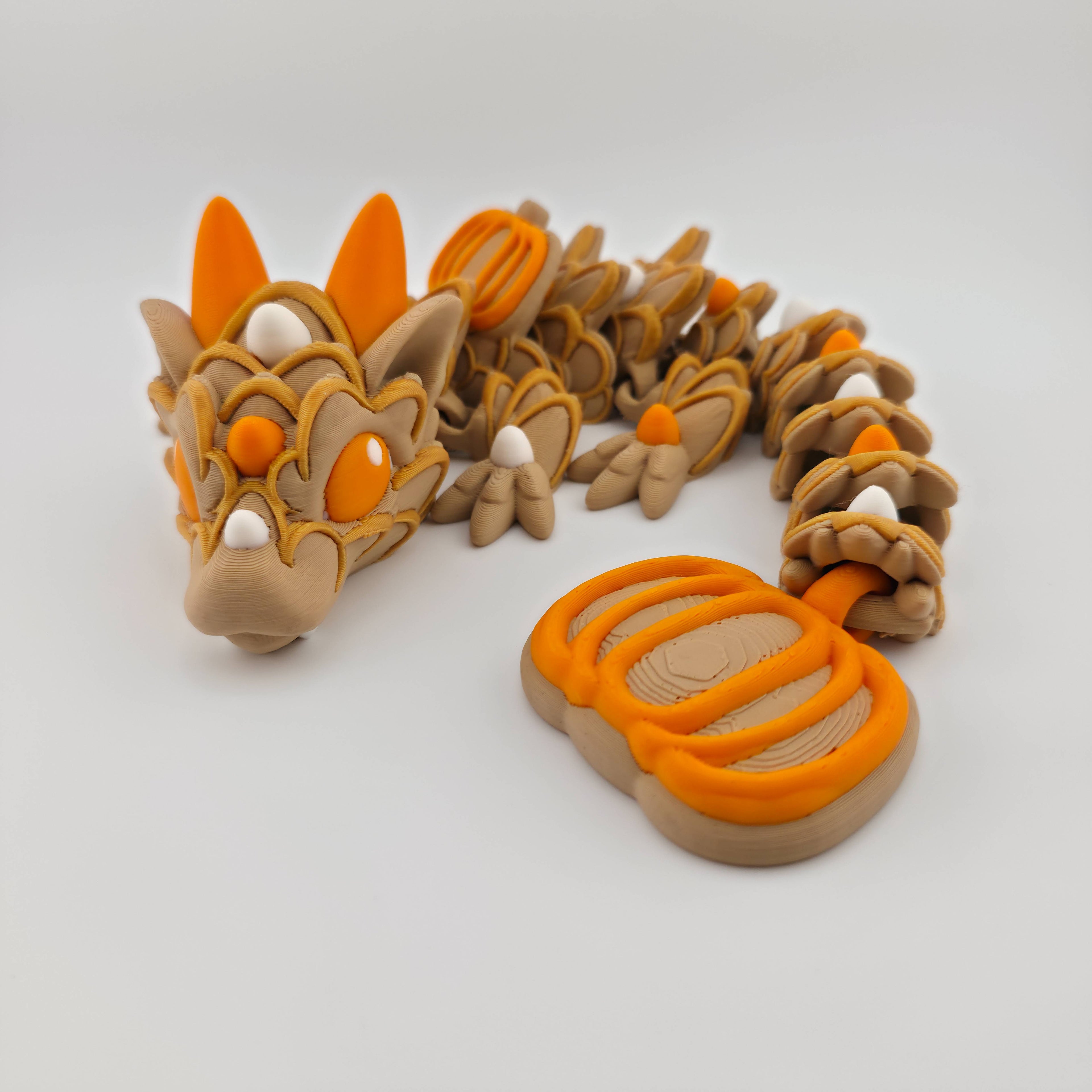 Baby Pumpkin Spice Cookie Dragon | Articulated Fall Dragon Figure | 3D Printed Collectible | Autumn Edition