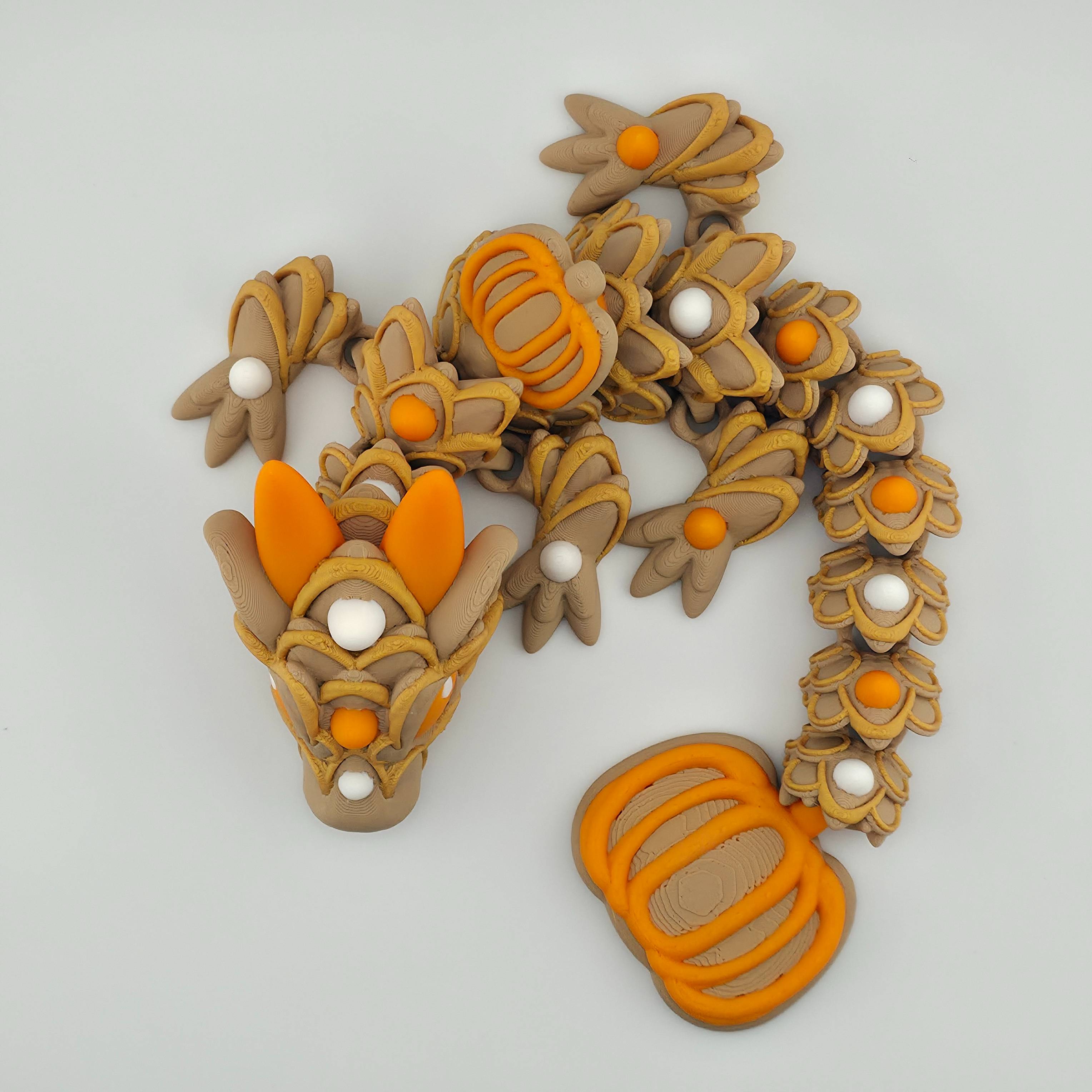 Baby Pumpkin Spice Cookie Dragon | Articulated Fall Dragon Figure | 3D Printed Collectible | Autumn Edition