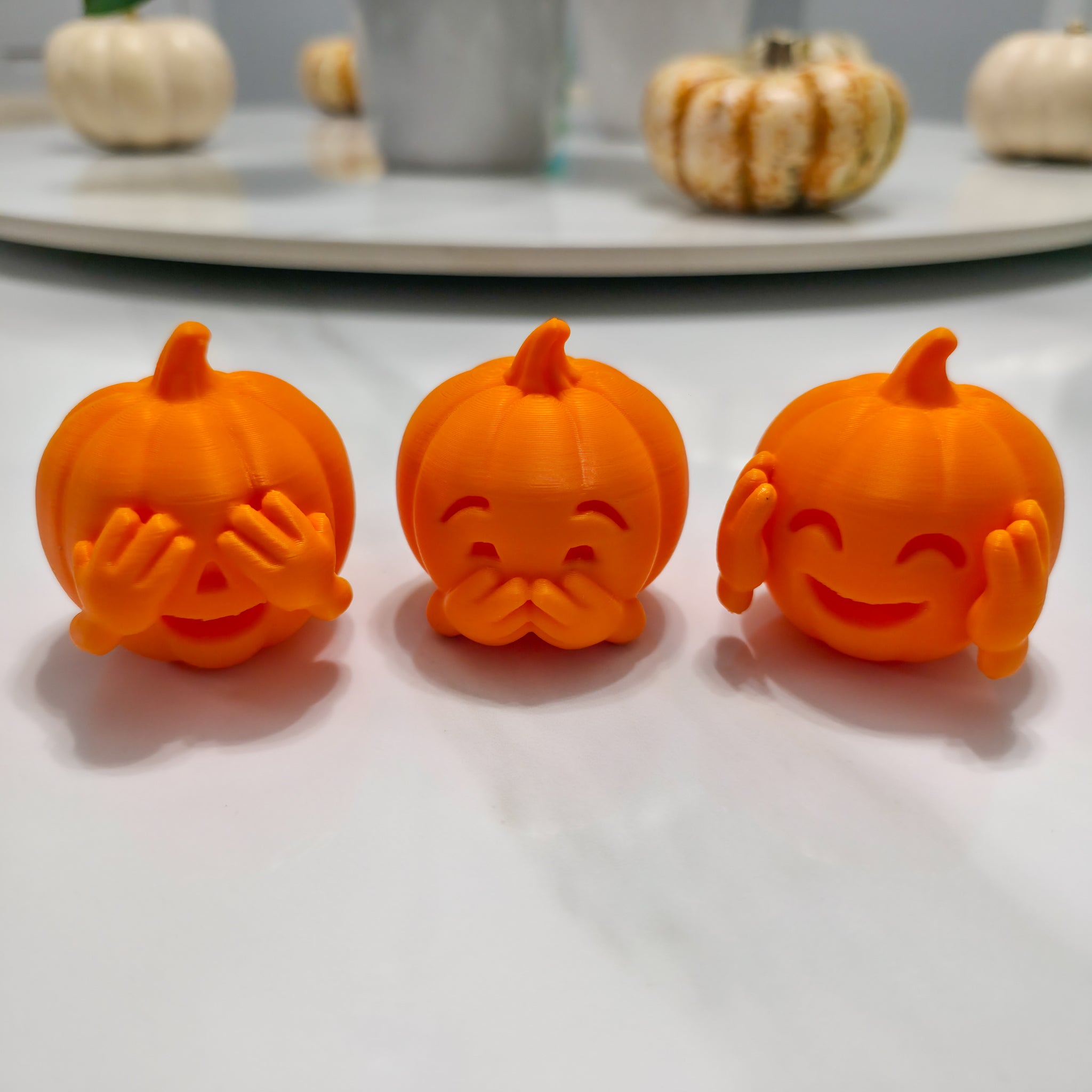 3 Wise Pumpkins Set | See No Evil Pumpkin Trio | Cute Halloween Desk Decor