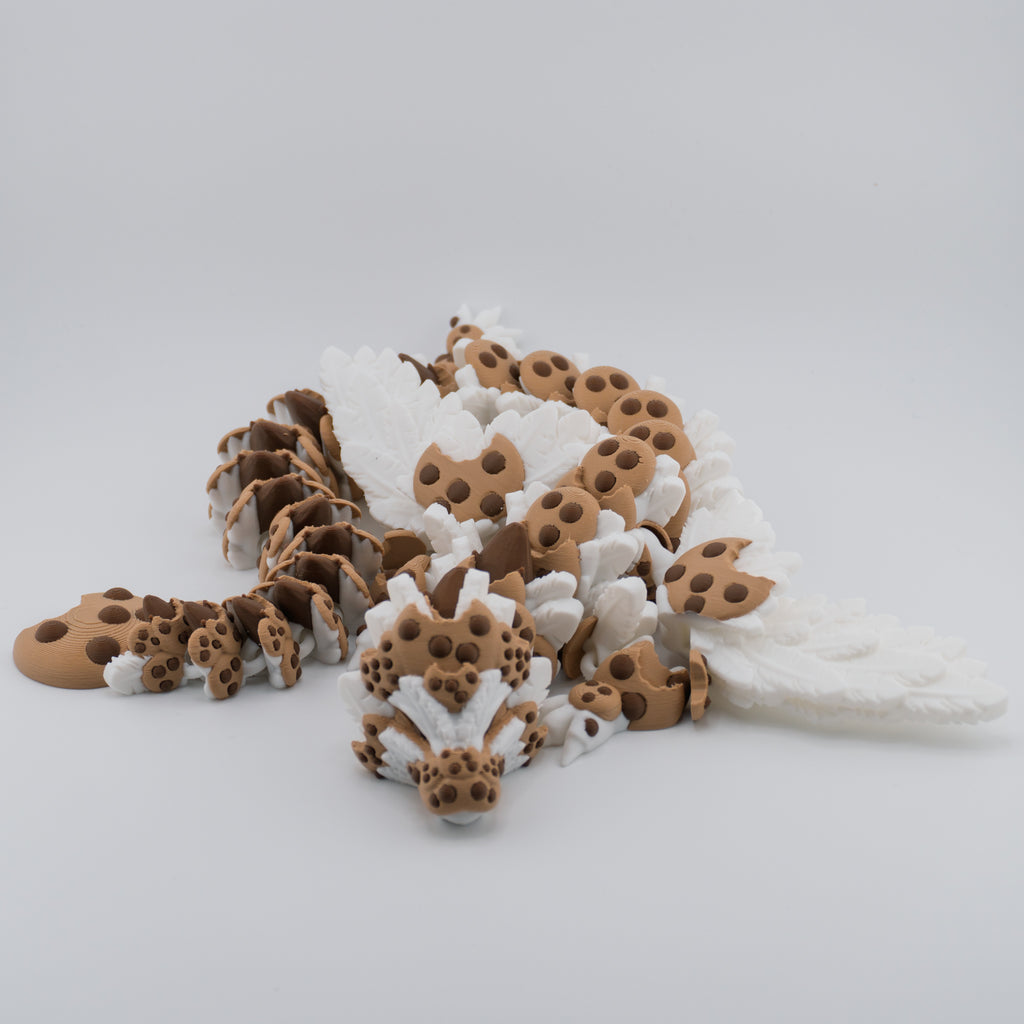 Chocolate Chip Cookie Dragon | Articulated Adult & Baby Versions | Expanding Wings