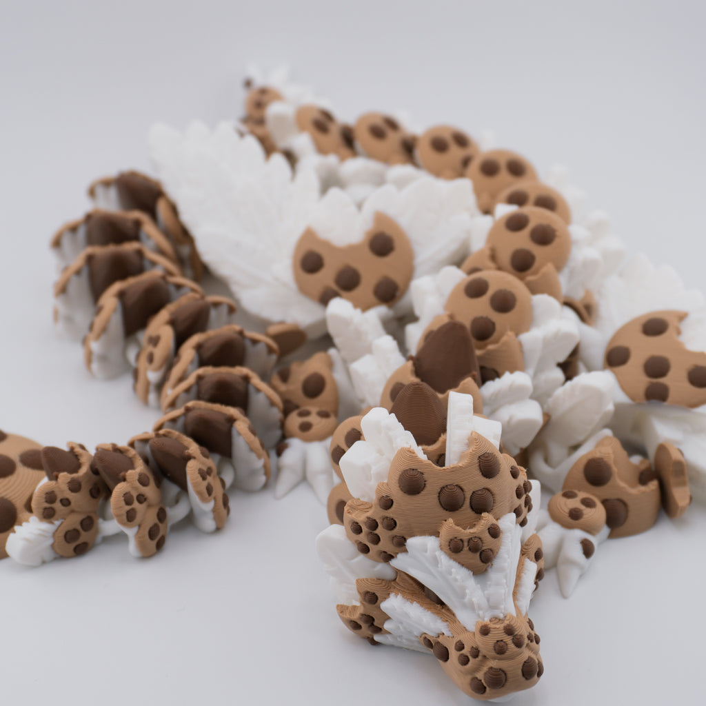 Chocolate Chip Cookie Dragon | Articulated Adult & Baby Versions | Expanding Wings