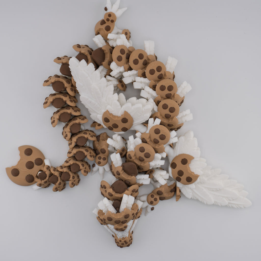 Chocolate Chip Cookie Dragon | Articulated Adult & Baby Versions | Expanding Wings