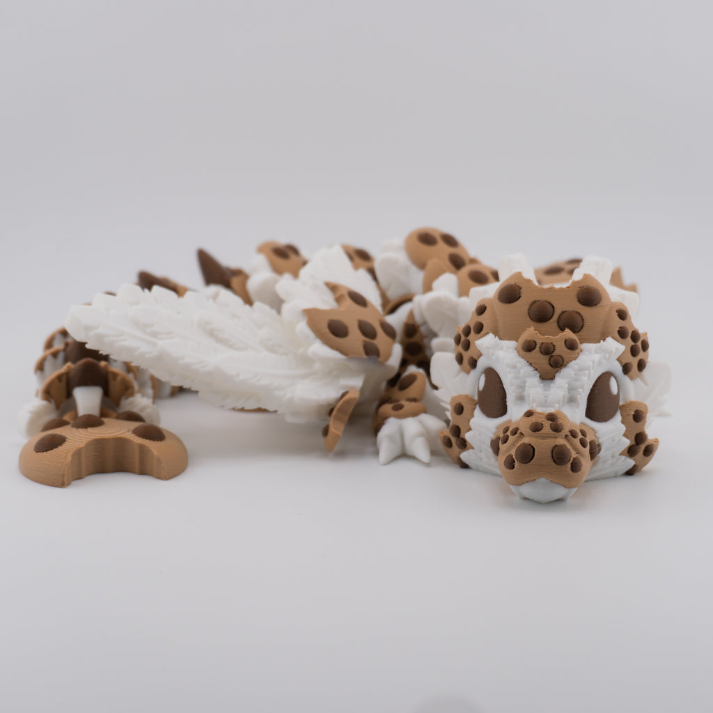 Chocolate Chip Cookie Dragon | Articulated Adult & Baby Versions | Expanding Wings