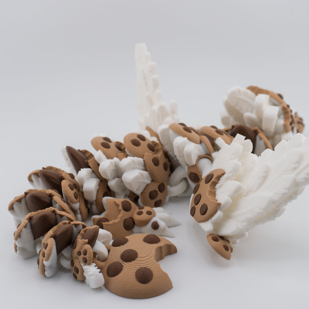 Chocolate Chip Cookie Dragon | Articulated Adult & Baby Versions | Expanding Wings