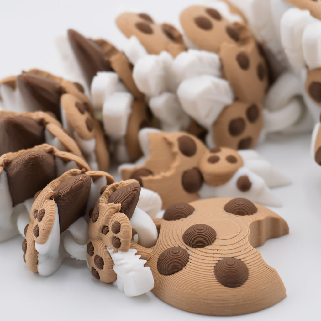 Chocolate Chip Cookie Dragon | Articulated Adult & Baby Versions | Expanding Wings