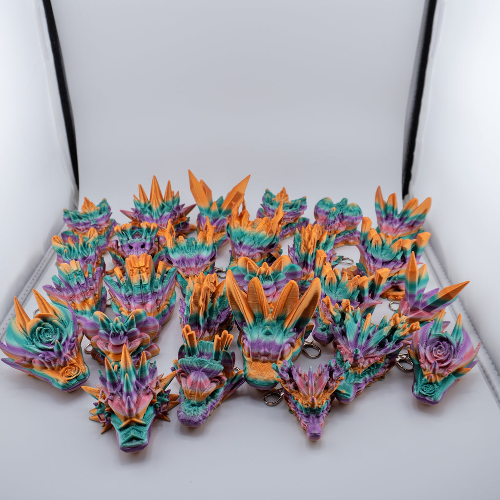 Dragon Head Keychain – 26 Variants | Silk Dawn Radiance | 3D Printed