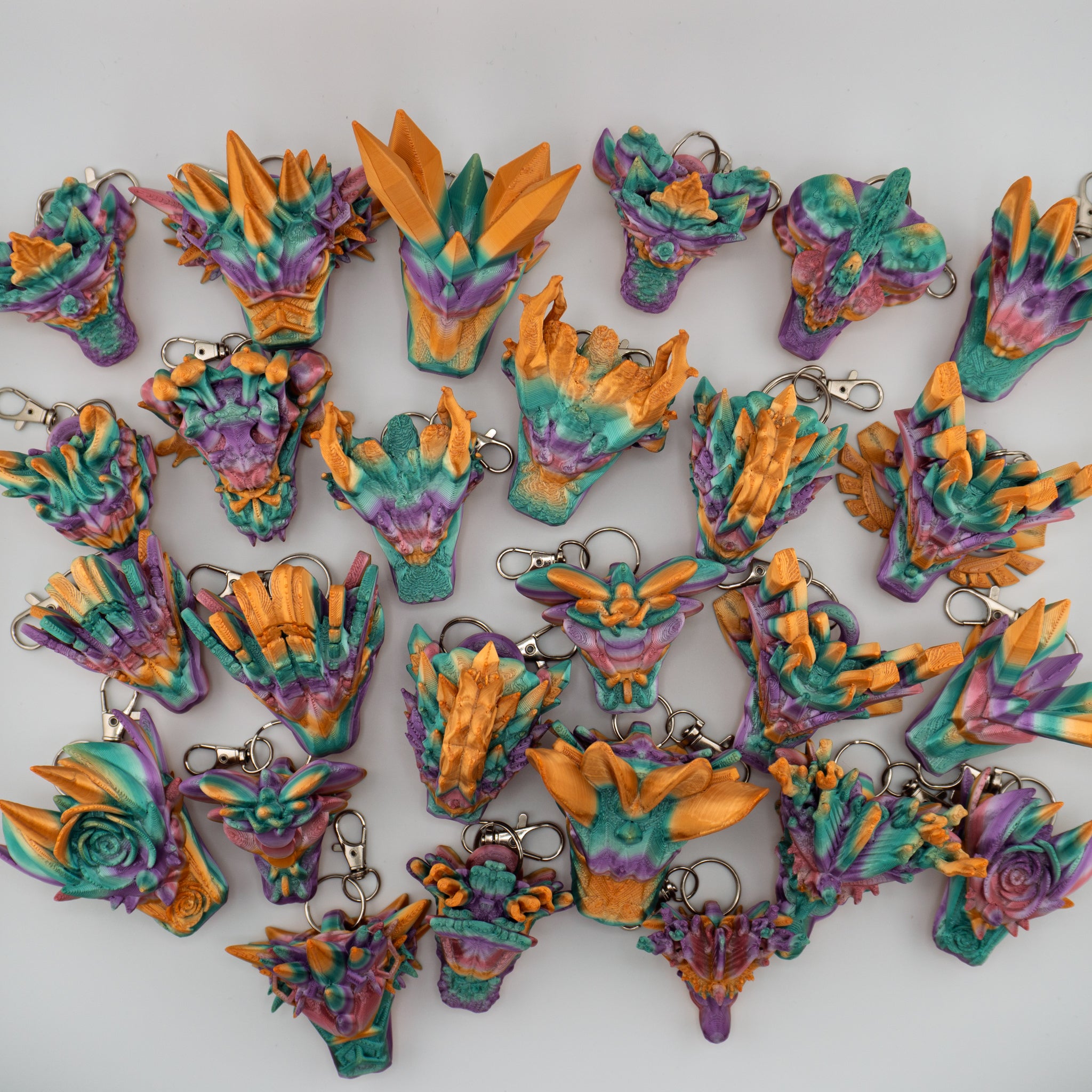 Dragon Head Keychain – 26 Variants | Silk Dawn Radiance | 3D Printed