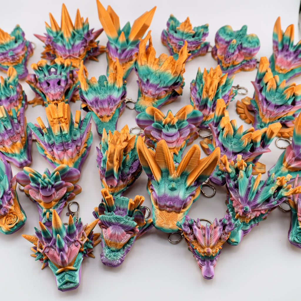 Dragon Head Keychain – 26 Variants | Silk Dawn Radiance | 3D Printed