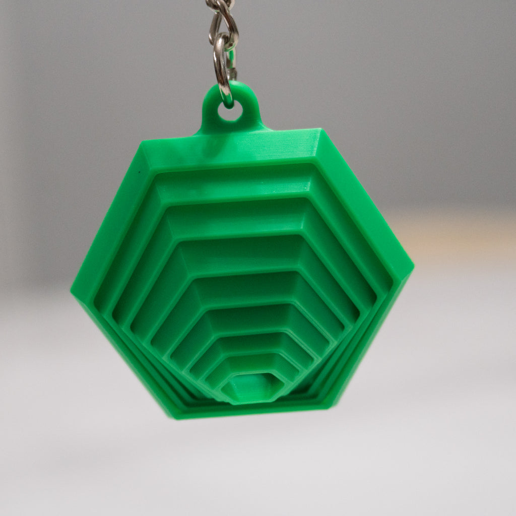 Fidget Hexagon Keychain | 1.75” 3D Printed Sensory Toy | Geometric Stress Reliever