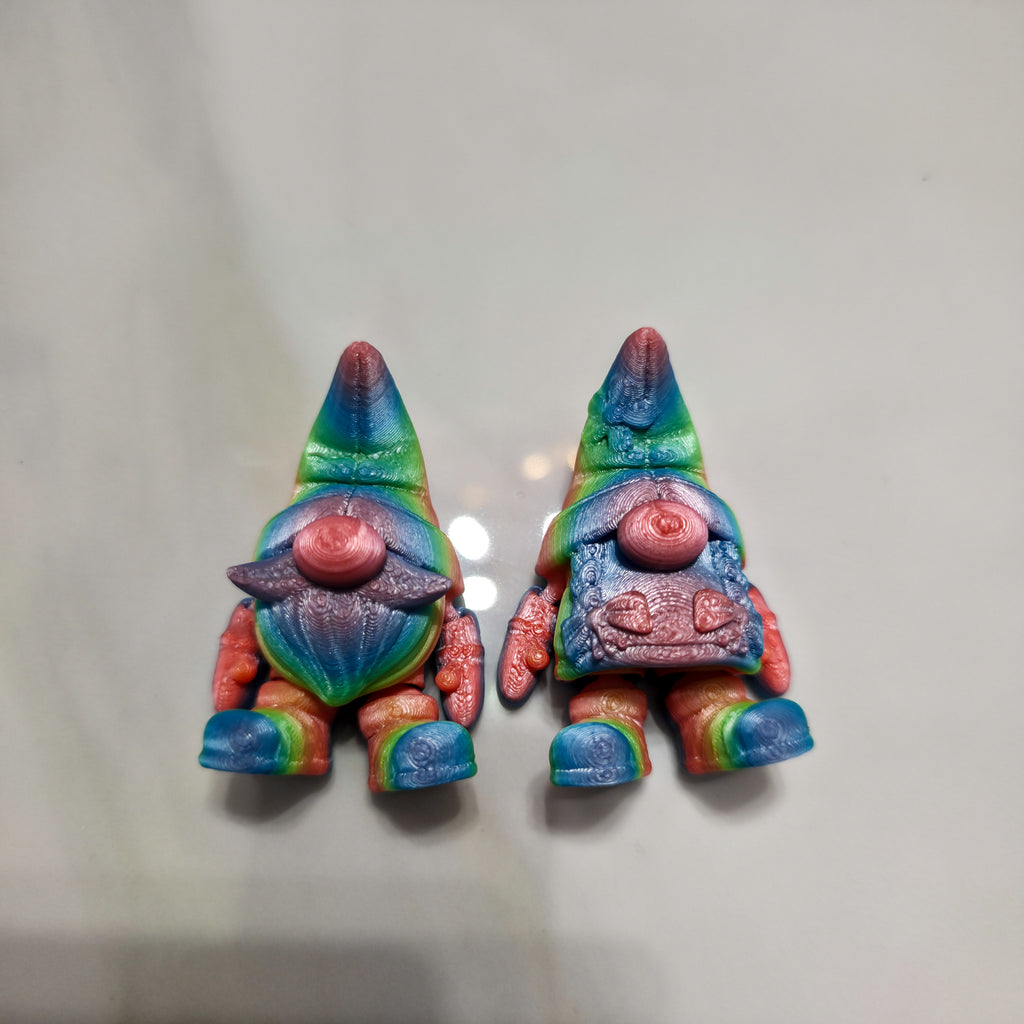 Flexi Mini Gnome Pair | Articulated Rainbow Garden Gnomes | 3D Printed Collectible Figures (Set of 2)