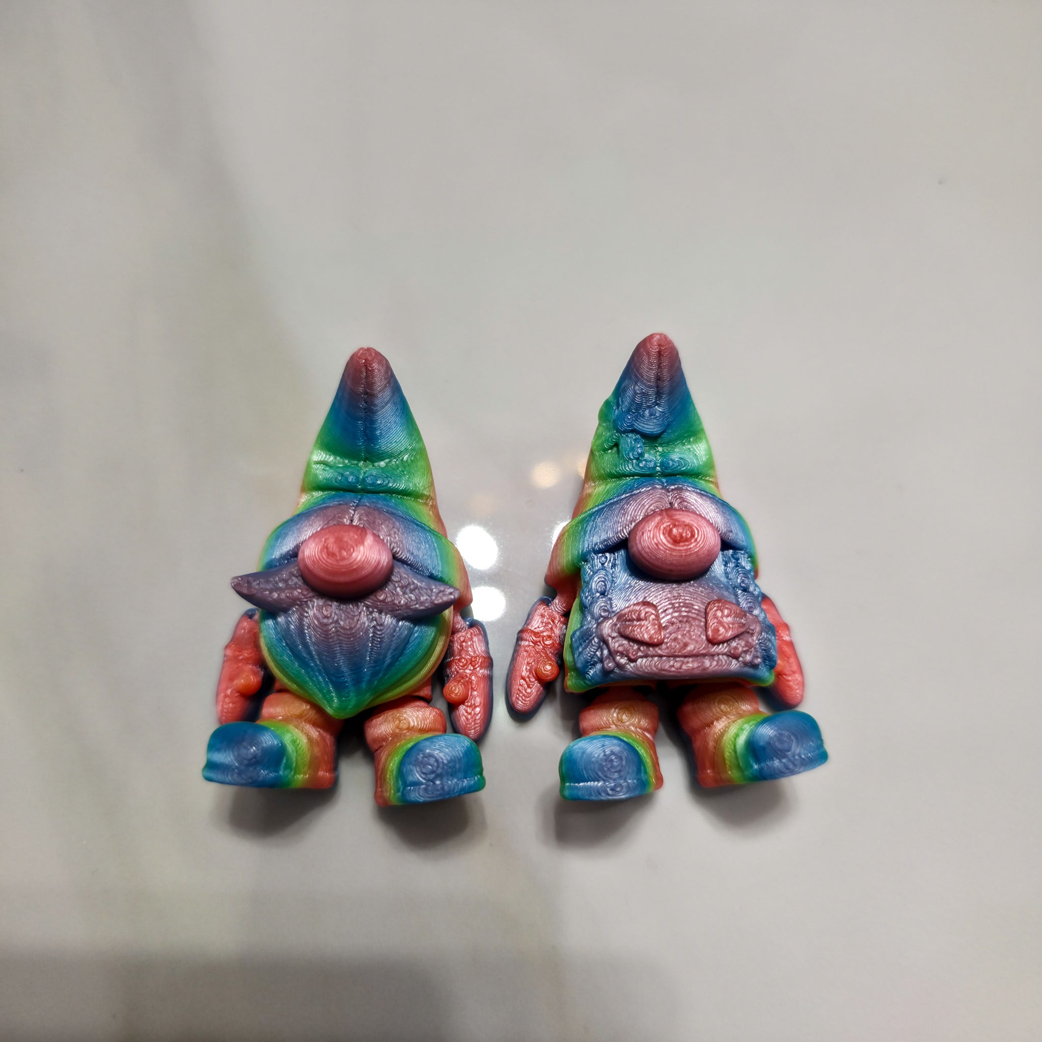 Flexi Mini Gnome Pair | Articulated Rainbow Garden Gnomes | 3D Printed Collectible Figures (Set of 2)