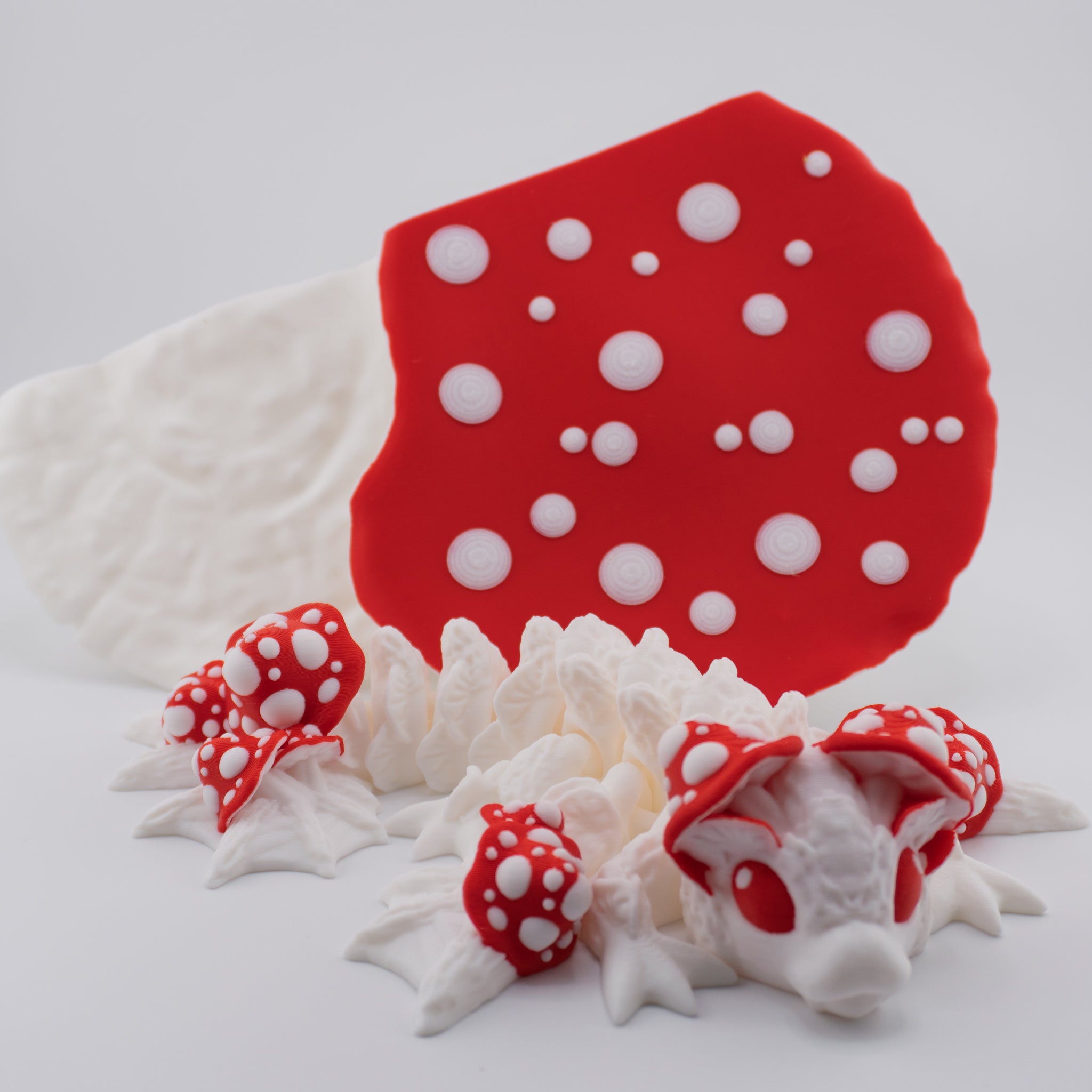 Mushroom Dragon – Articulated Fantasy Figure & Optional Mushroom Shelf Display | About 7.5" Long