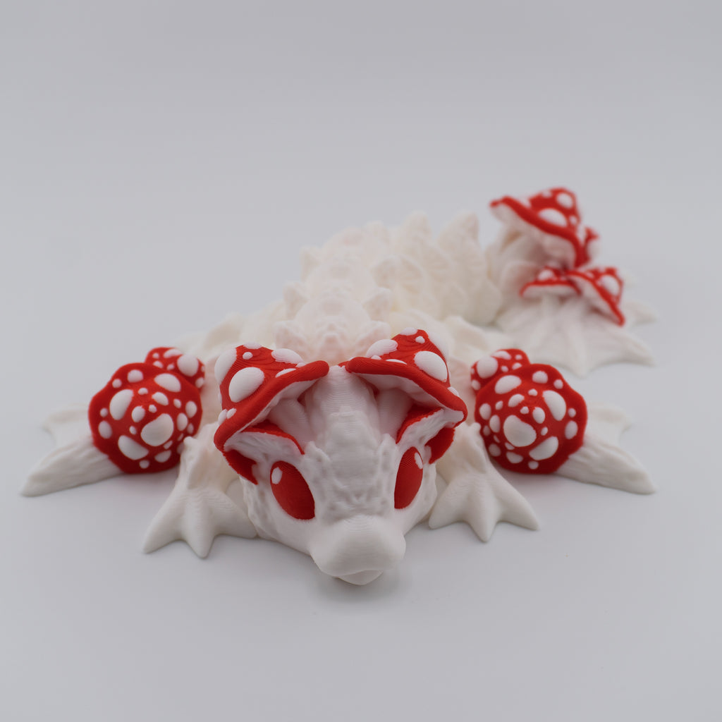 Mushroom Dragon – Articulated Fantasy Figure & Optional Mushroom Shelf Display | About 7.5" Long