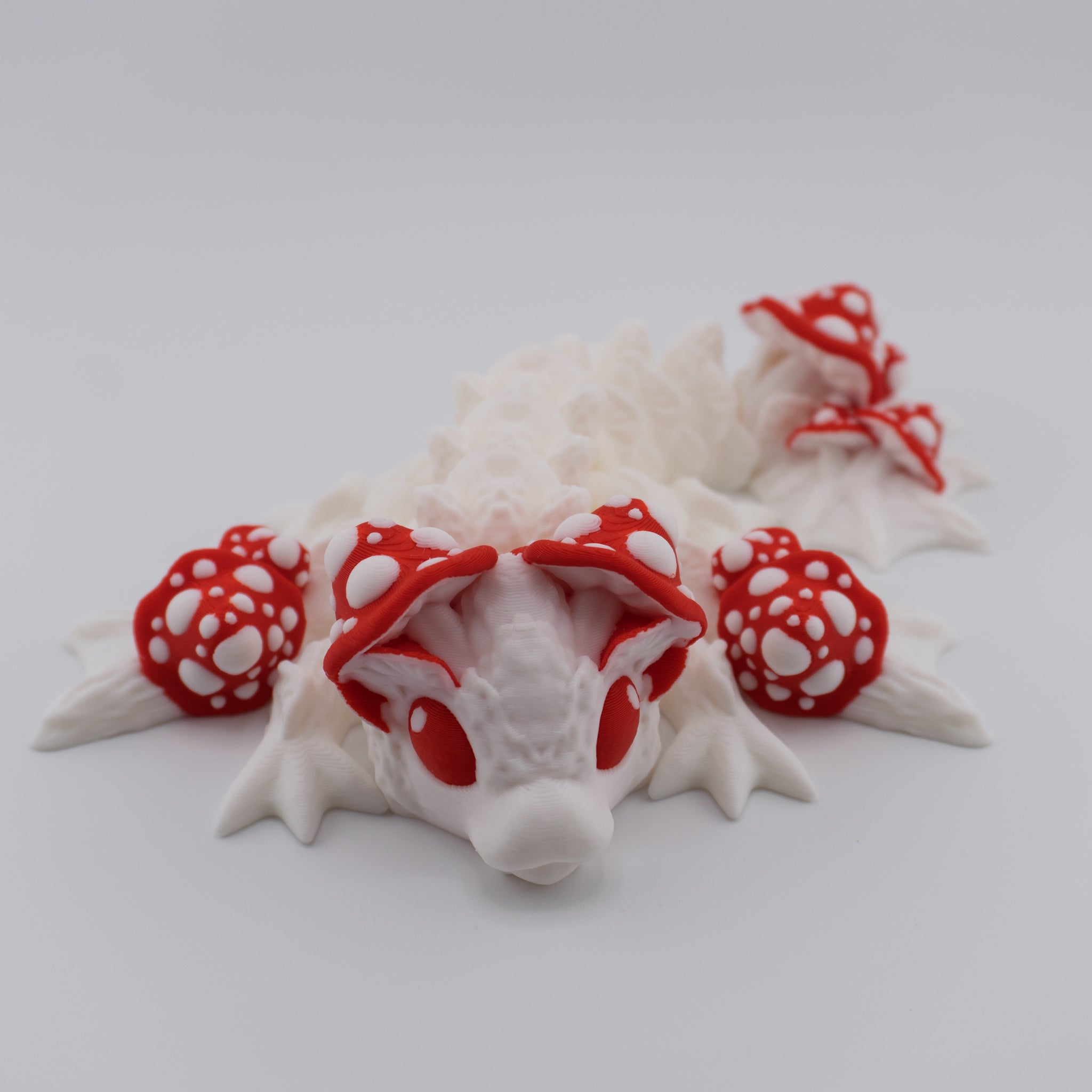 Mushroom Dragon – Articulated Fantasy Figure & Optional Mushroom Shelf Display | About 7.5" Long