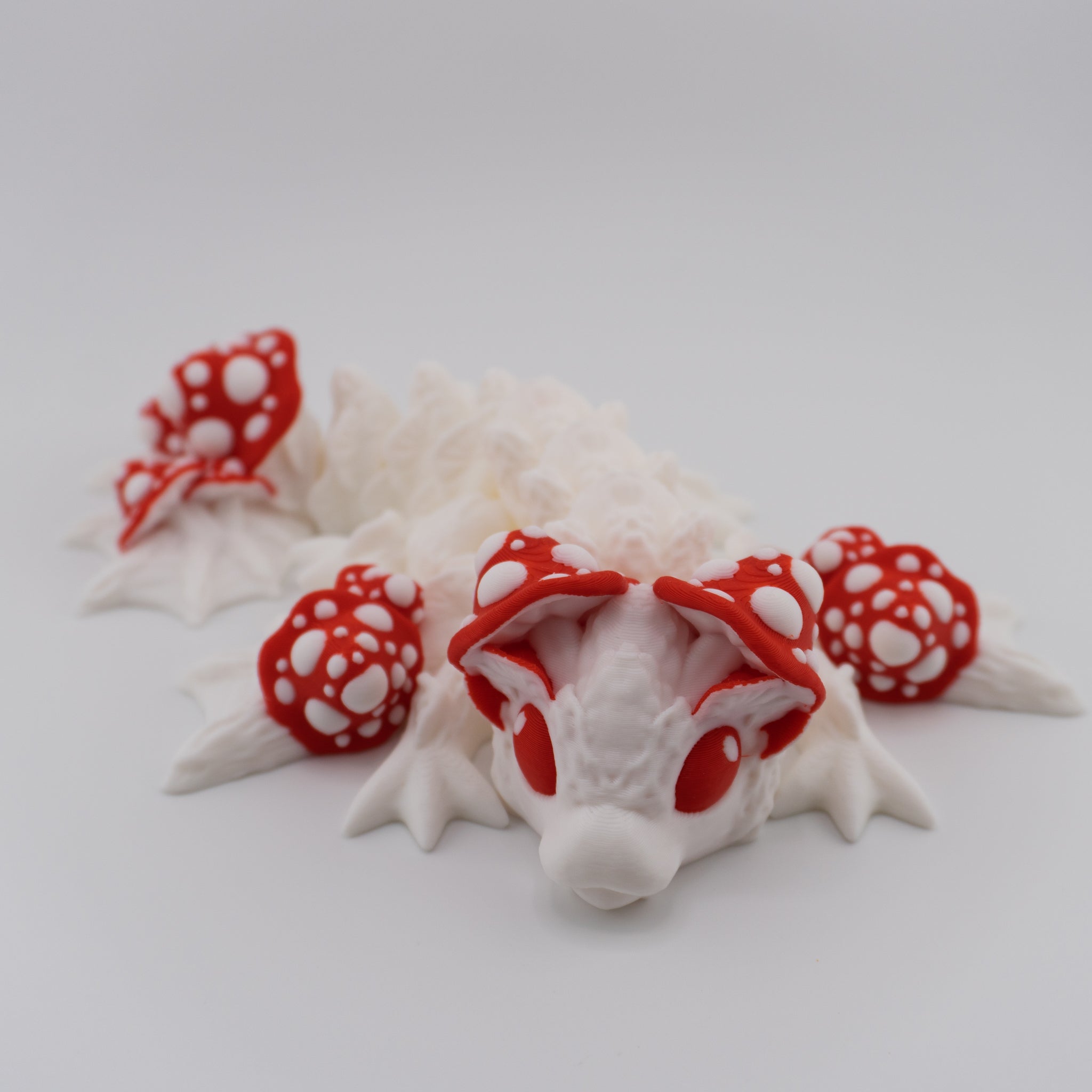 Mushroom Dragon – Articulated Fantasy Figure & Optional Mushroom Shelf Display | About 7.5" Long
