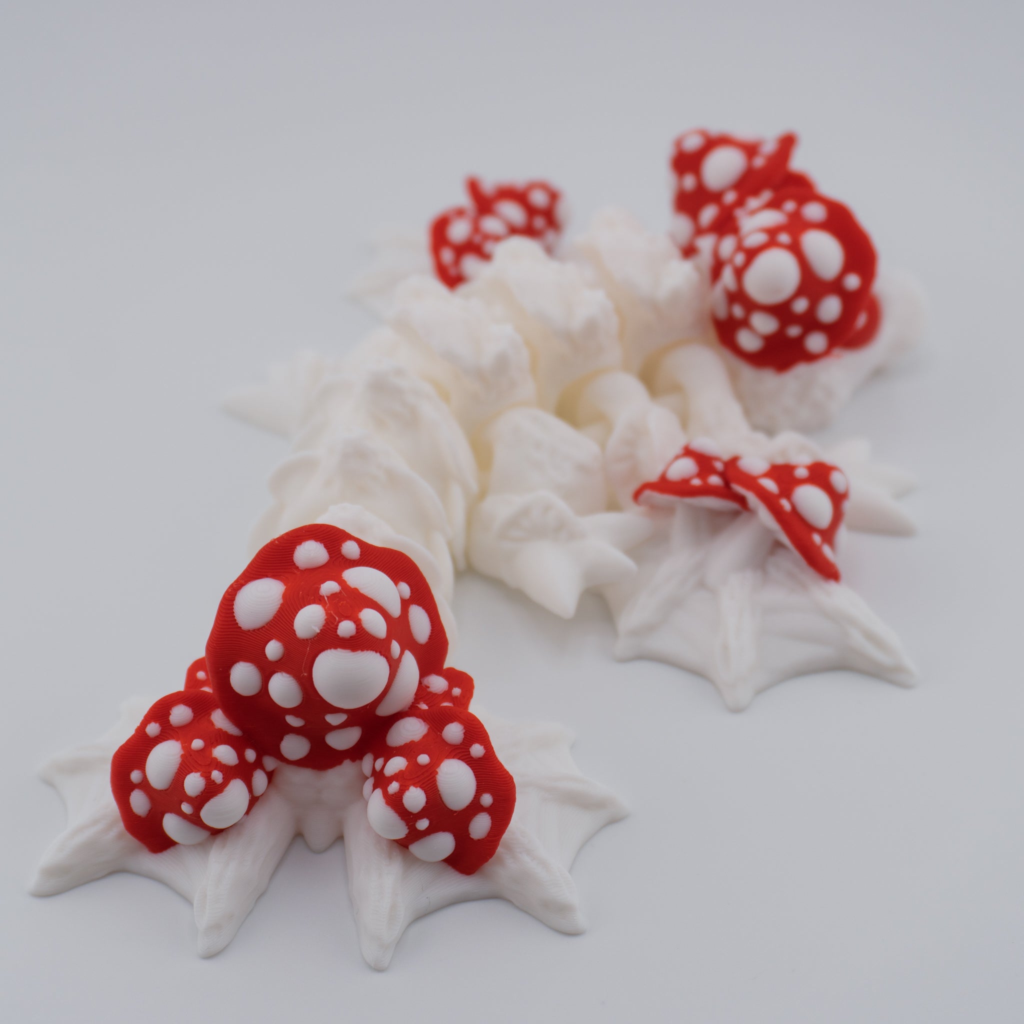 Mushroom Dragon – Articulated Fantasy Figure & Optional Mushroom Shelf Display | About 7.5" Long