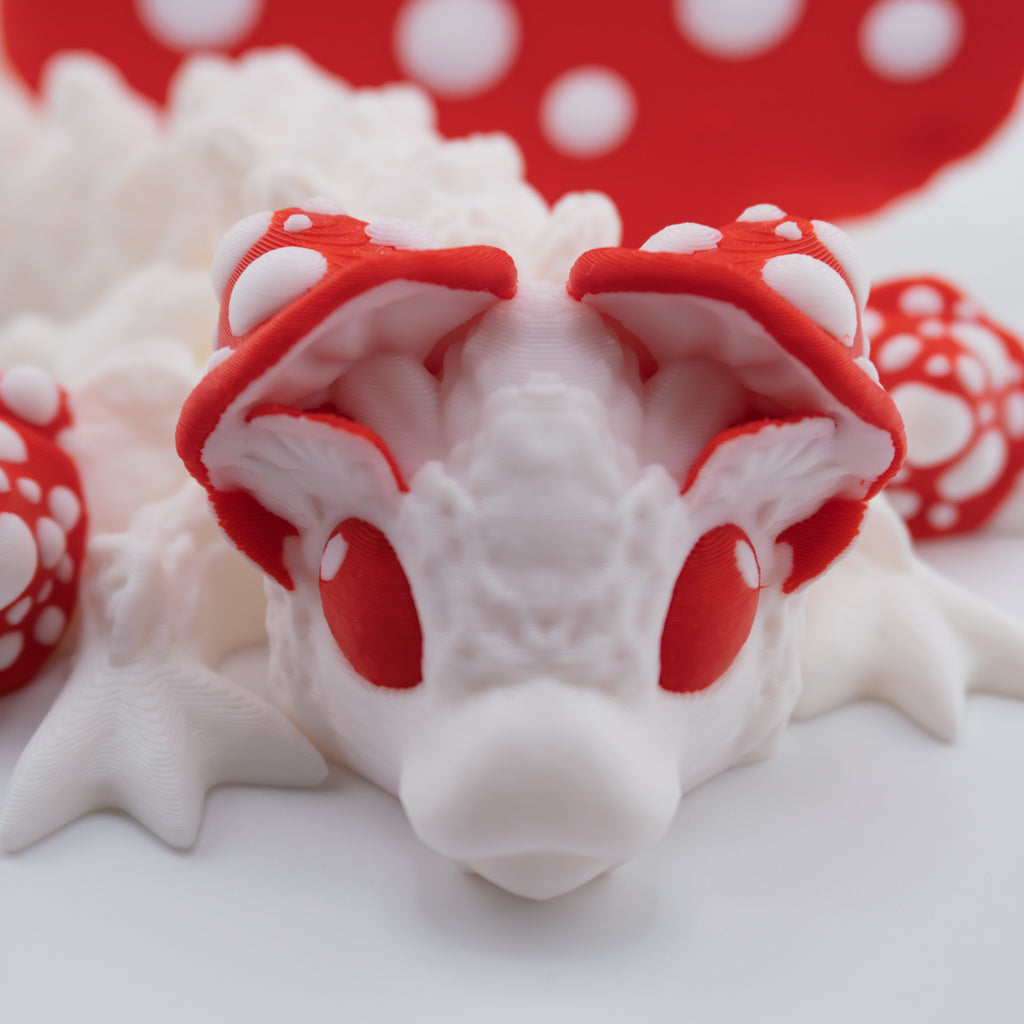 Mushroom Dragon – Articulated Fantasy Figure & Optional Mushroom Shelf Display | About 7.5" Long