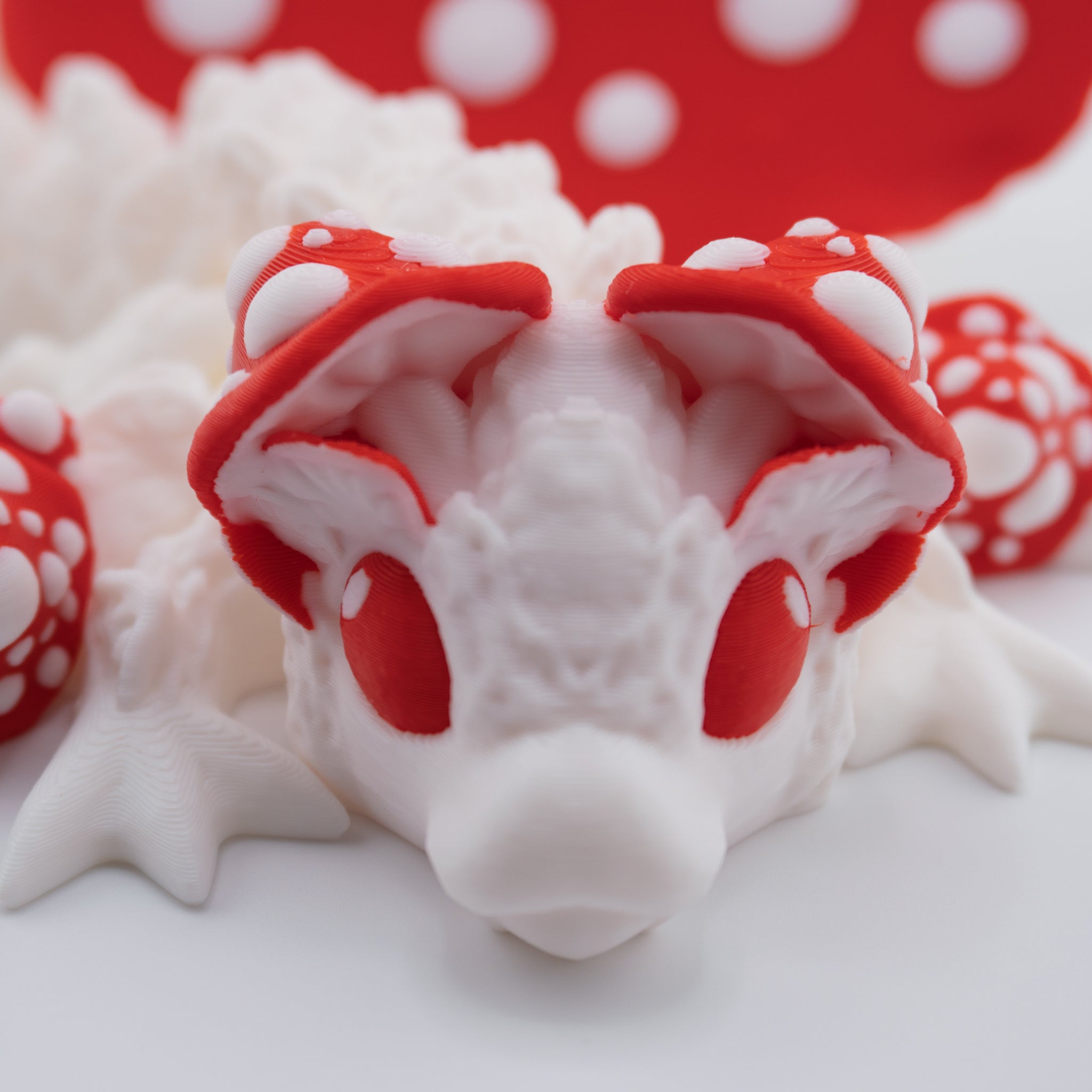 Mushroom Dragon – Articulated Fantasy Figure & Optional Mushroom Shelf Display | About 7.5" Long