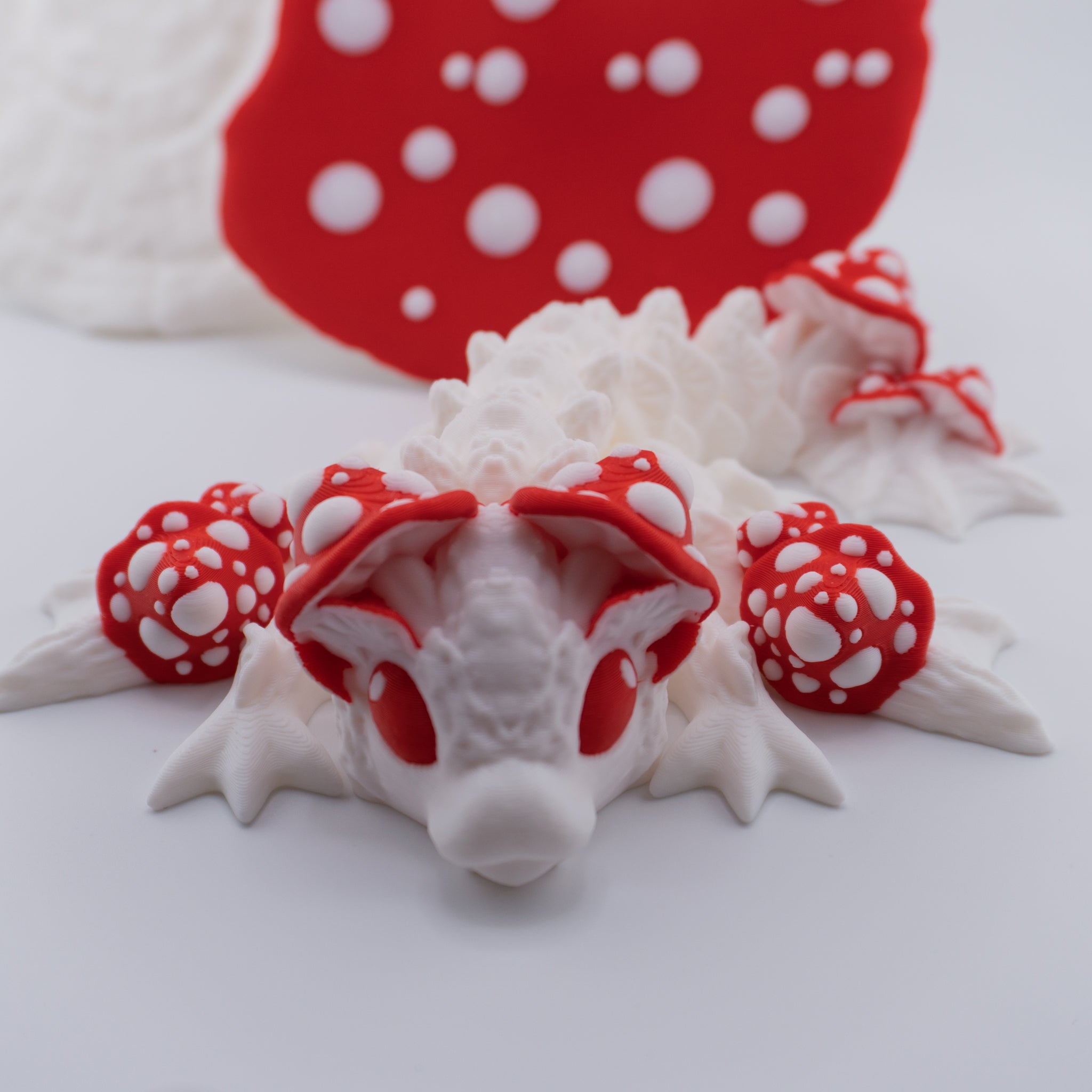 Mushroom Dragon – Articulated Fantasy Figure & Optional Mushroom Shelf Display | About 7.5" Long