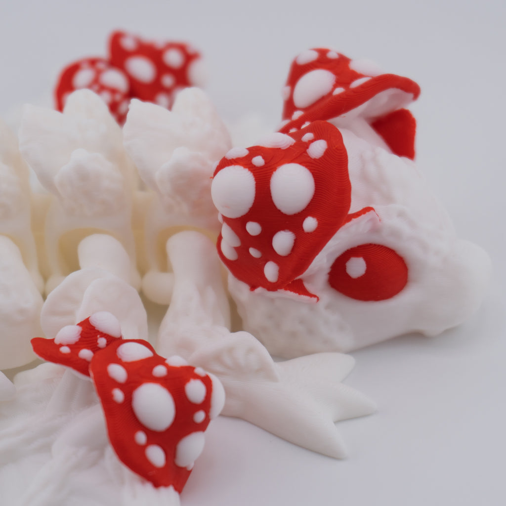 Mushroom Dragon – Articulated Fantasy Figure & Optional Mushroom Shelf Display | About 7.5" Long