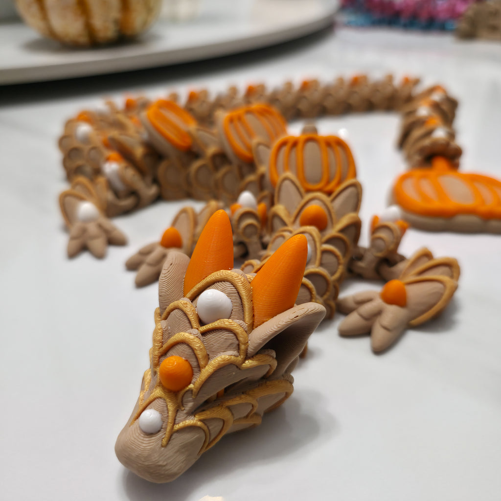 Pumpkin Spice Cookie Dragon | 26" Articulated Fall Dragon Figure | 3D Printed Collectible | Autumn Fantasy Display