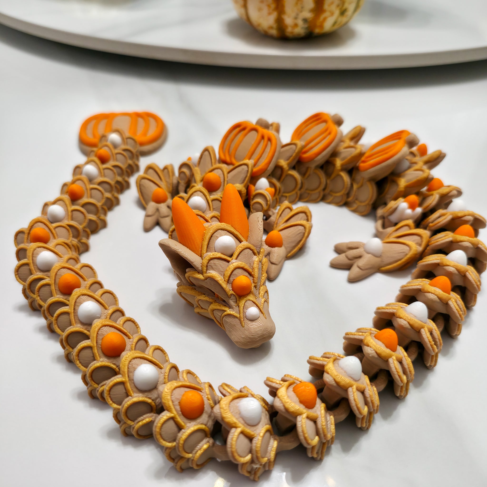 Pumpkin Spice Cookie Dragon | 26" Articulated Fall Dragon Figure | 3D Printed Collectible | Autumn Fantasy Display