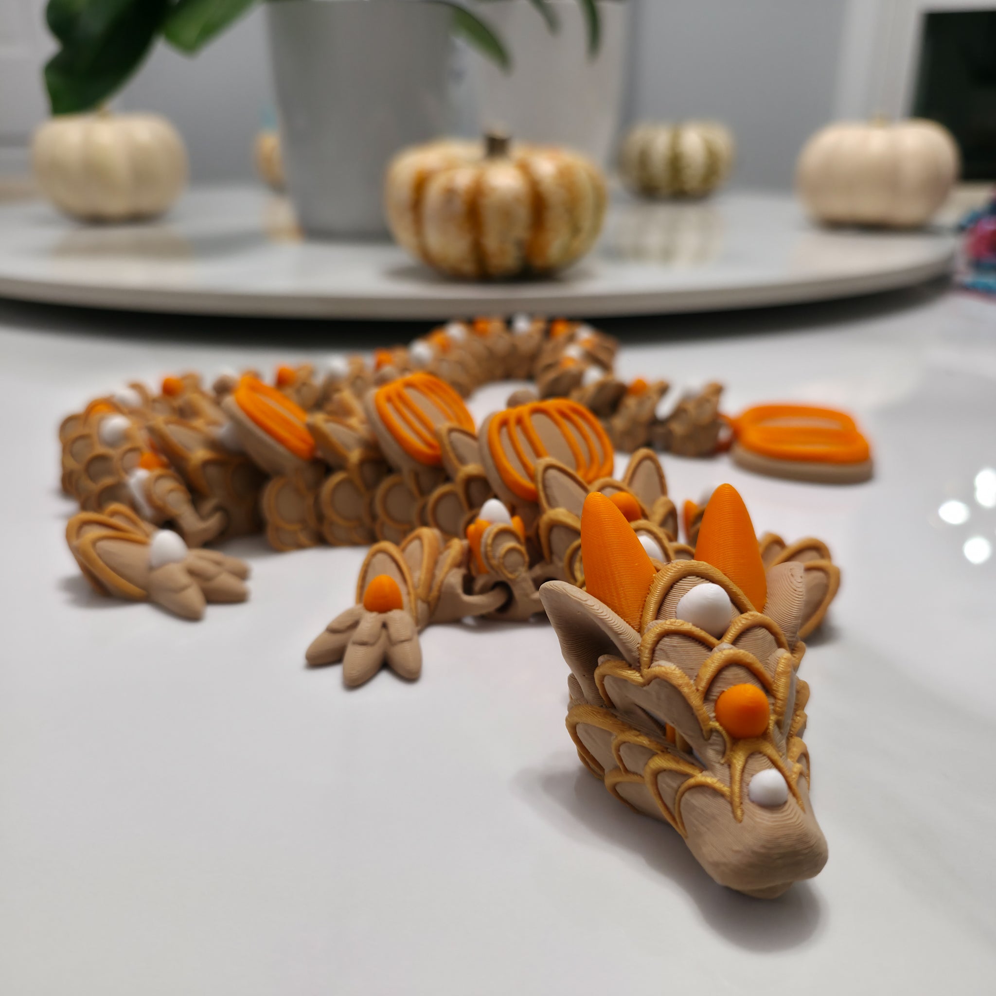 Pumpkin Spice Cookie Dragon | 26" Articulated Fall Dragon Figure | 3D Printed Collectible | Autumn Fantasy Display