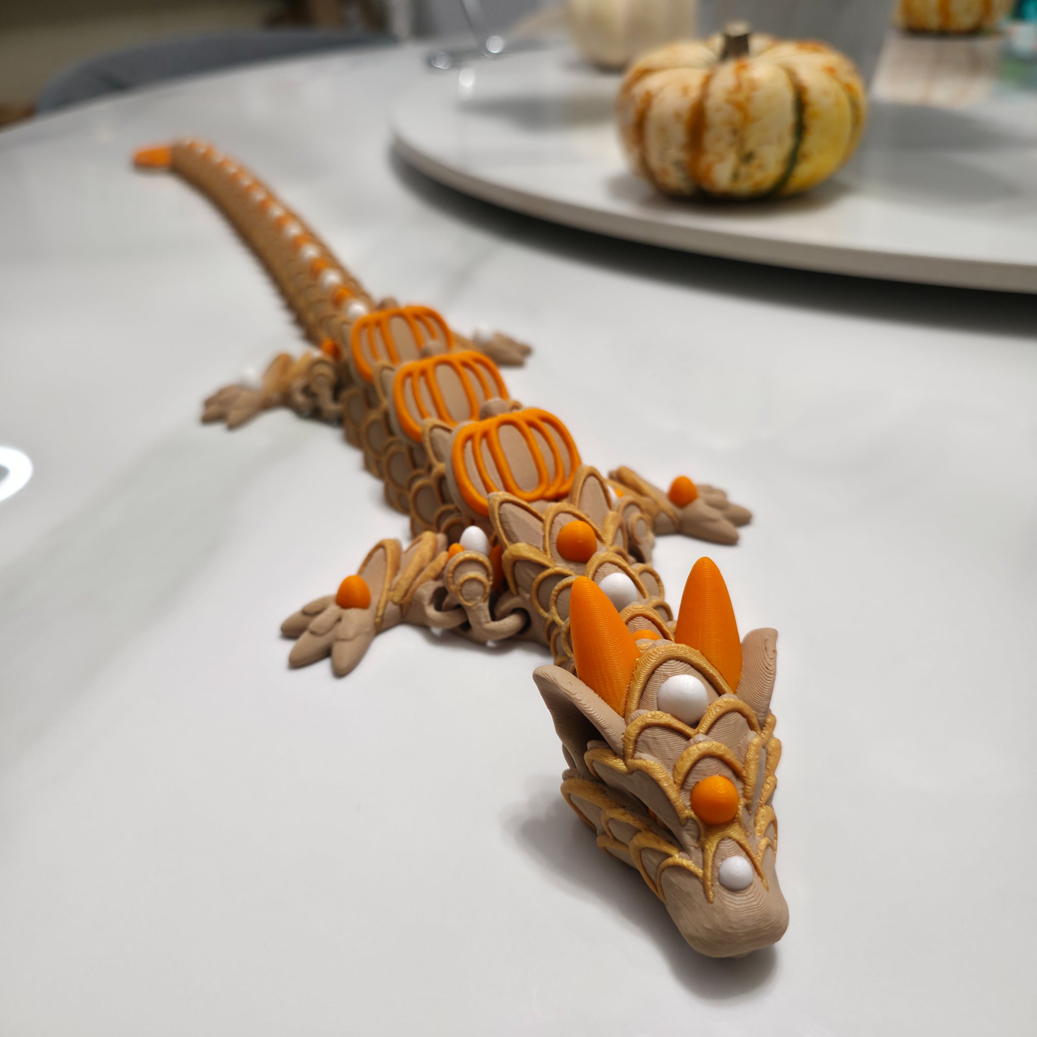Pumpkin Spice Cookie Dragon | 26" Articulated Fall Dragon Figure | 3D Printed Collectible | Autumn Fantasy Display
