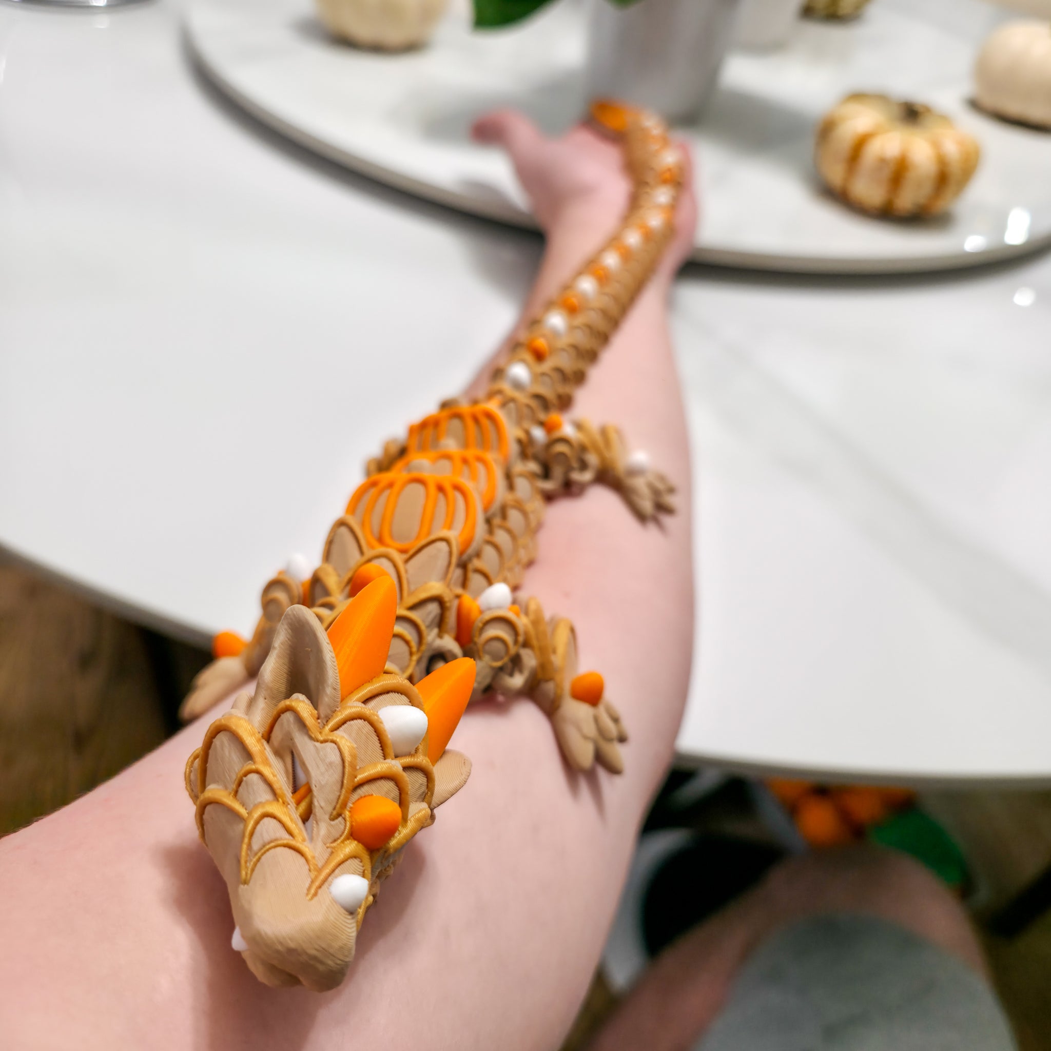 Pumpkin Spice Cookie Dragon | 26" Articulated Fall Dragon Figure | 3D Printed Collectible | Autumn Fantasy Display