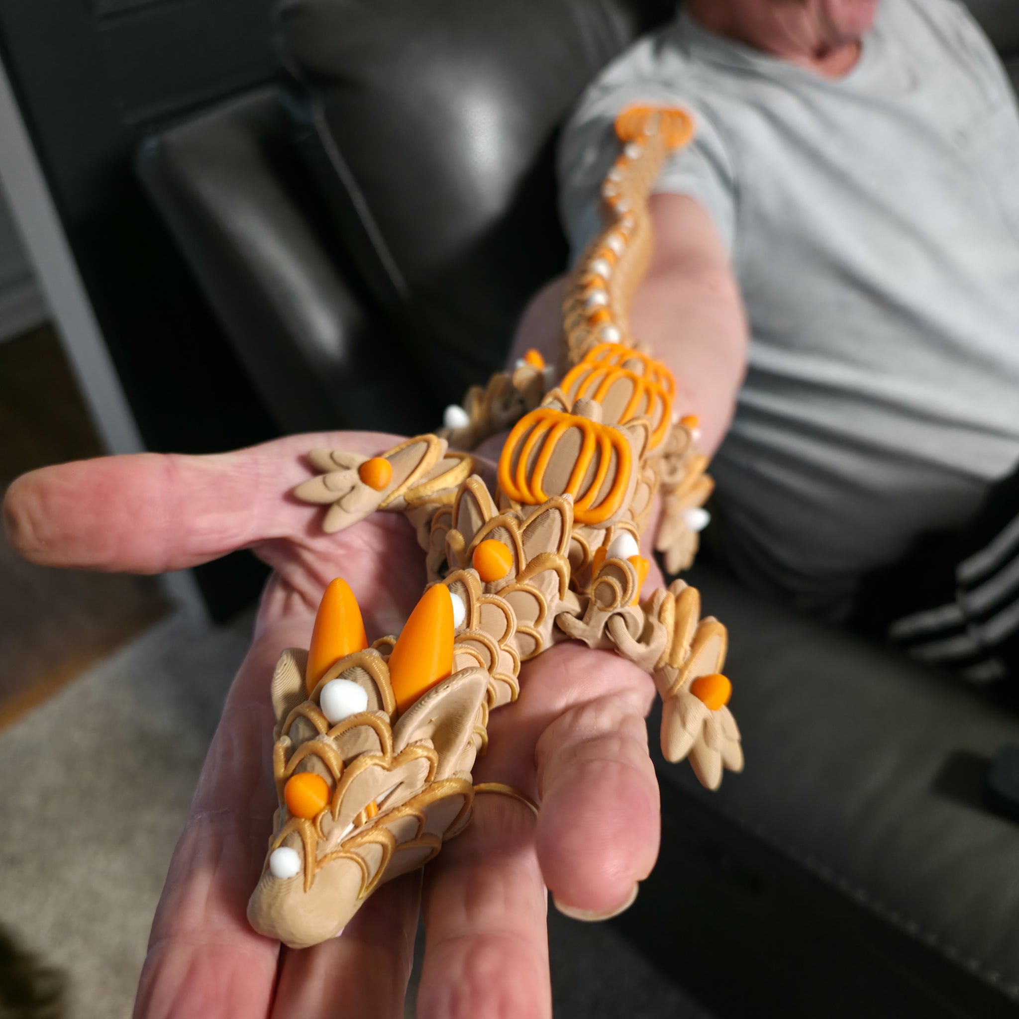Pumpkin Spice Cookie Dragon | 26" Articulated Fall Dragon Figure | 3D Printed Collectible | Autumn Fantasy Display