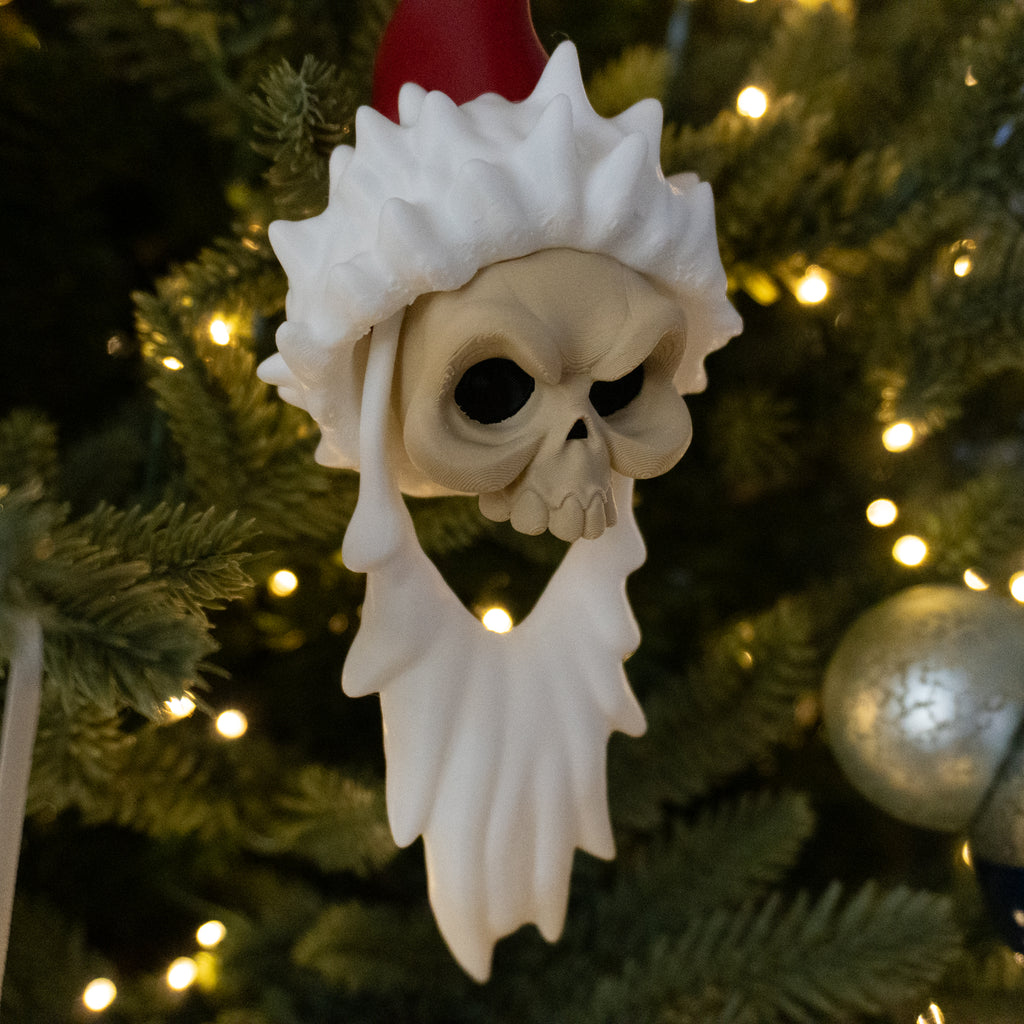 Skull Santa Ornament – Gothic Christmas Skull Decoration | 3D Printed Holiday Decor