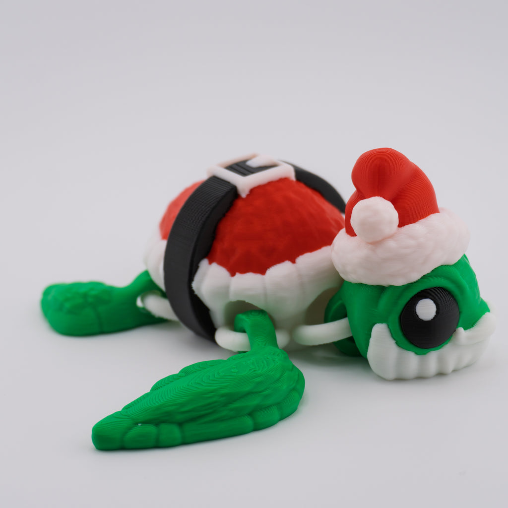 Santa Turtle – Articulated Holiday Turtle Figurine | 3D Printed Christmas Collectible