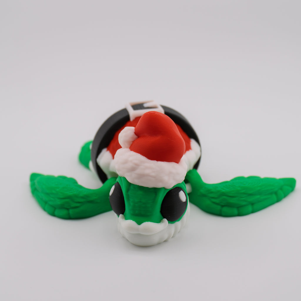 Santa Turtle – Articulated Holiday Turtle Figurine | 3D Printed Christmas Collectible