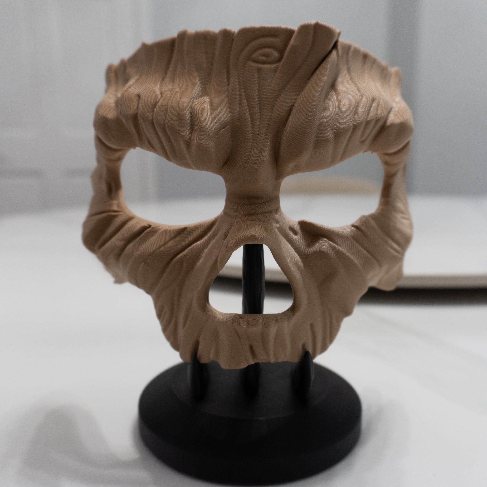 Wooden Spirit Mask | Wearable Forest Face with Stand